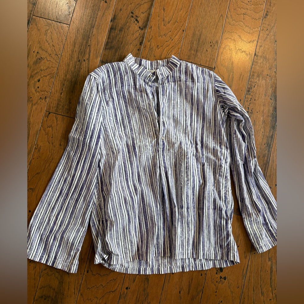 Marimekko x crate and barrel shirt purple stripes